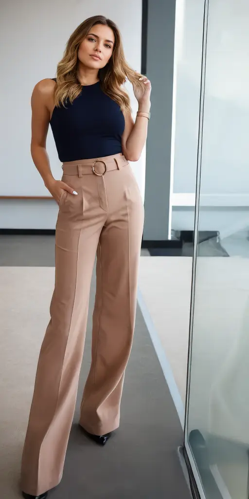 Office Chic: Tailored Wide-Leg Trousers & Fitted Top