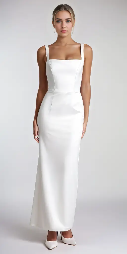 White Satin Formal Dress – Bridal or Eveningwear