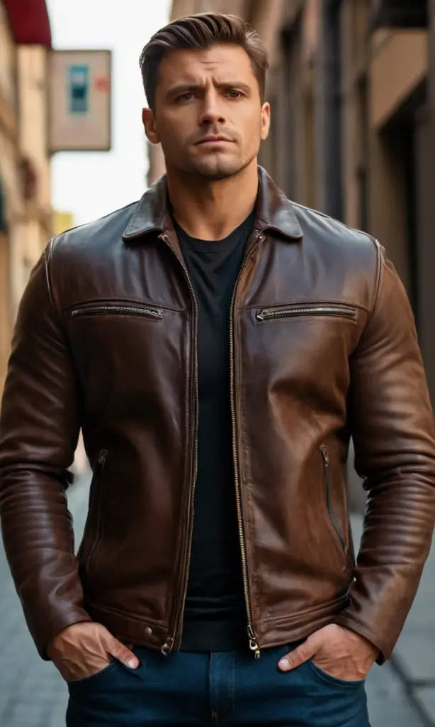 The Classic Brown Leather Jacket Look