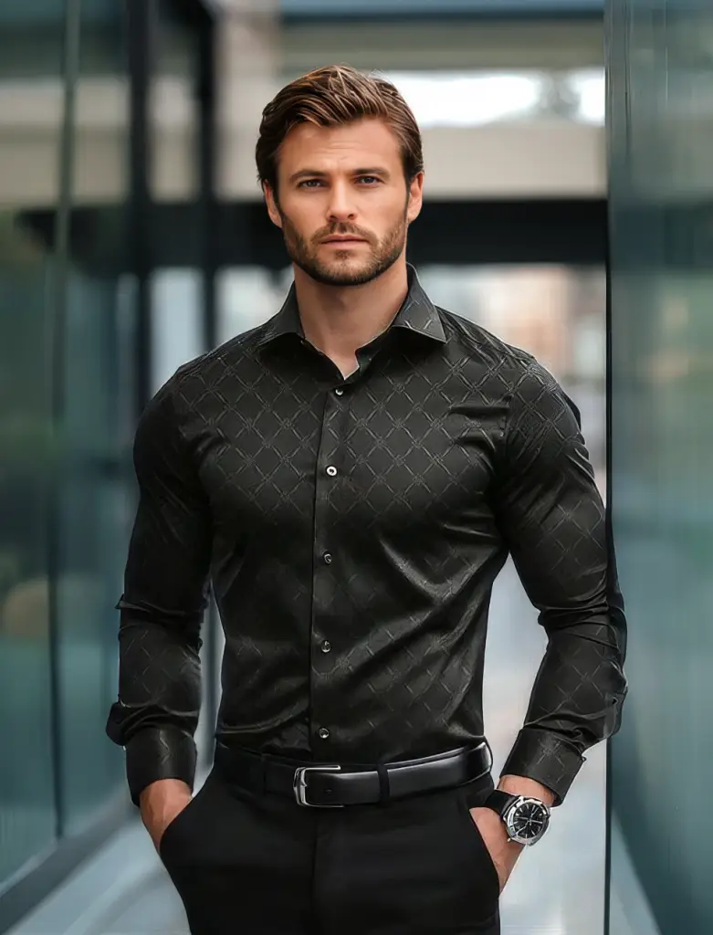 Elegant Black Patterned Dress Shirt – Sophisticated & Timeless