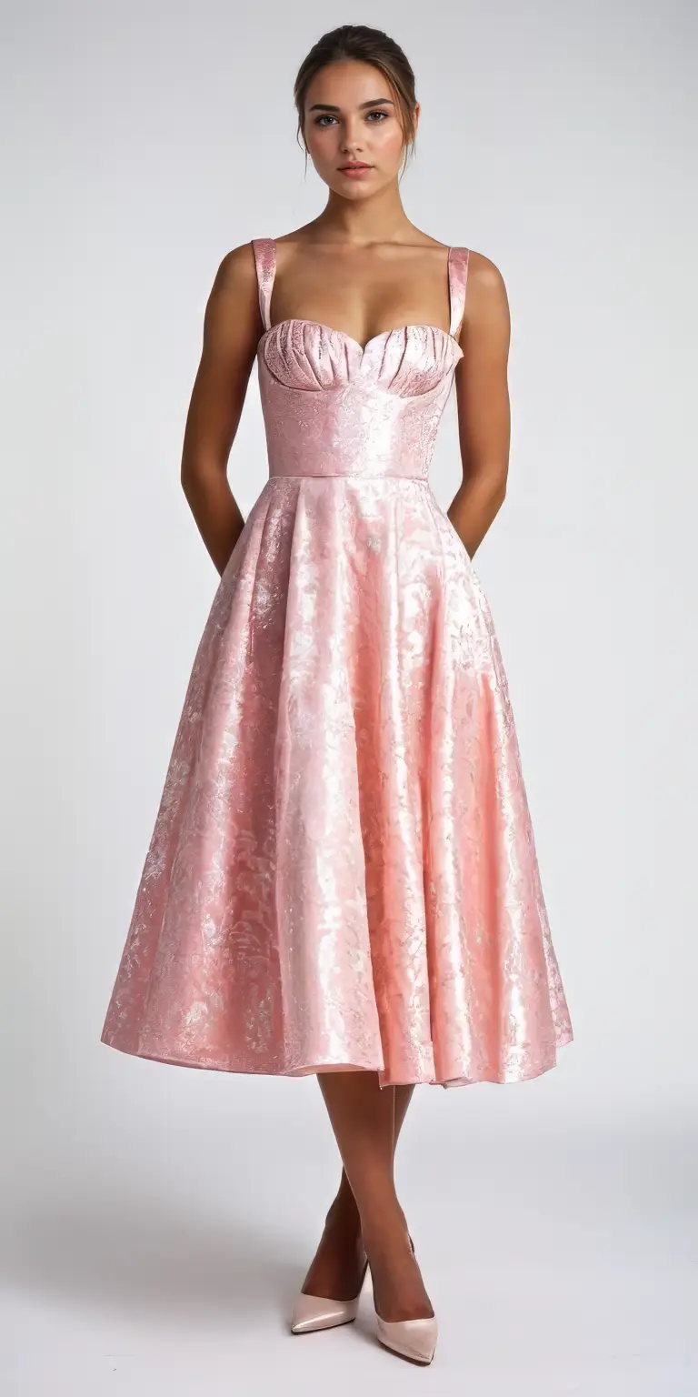 Elegant Romance: Blush Pink Corset Midi Dress