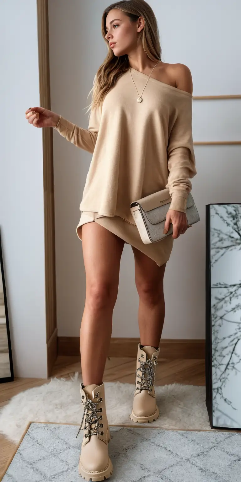 Chic Neutral-Toned Outfit with Oversized Sweater