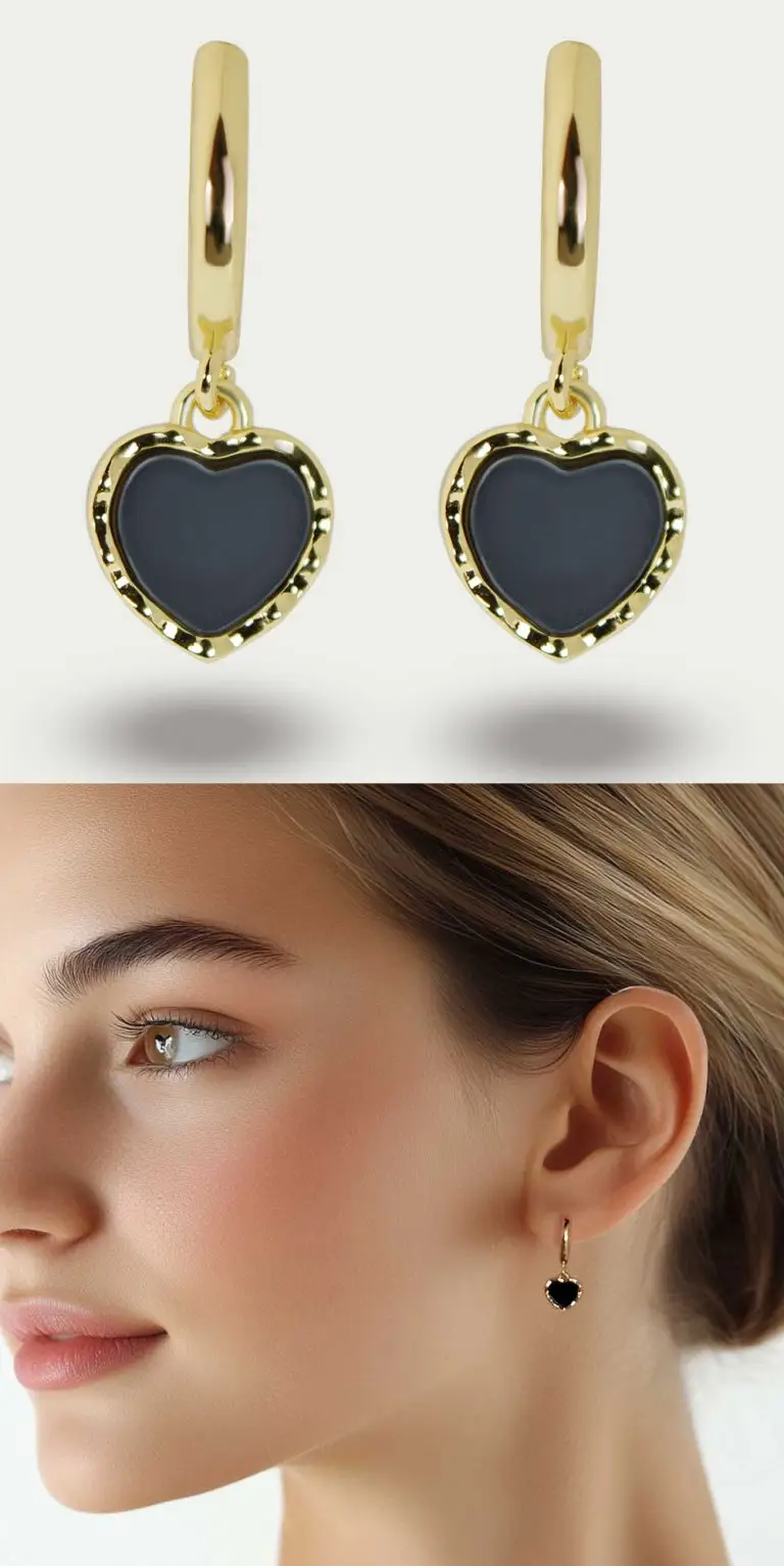 Heart Charm Gold Hoop Earrings