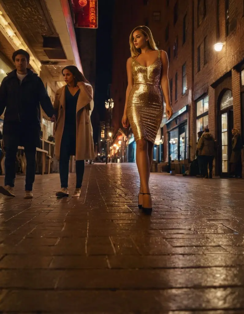 Gold Sequin Dress on City Street